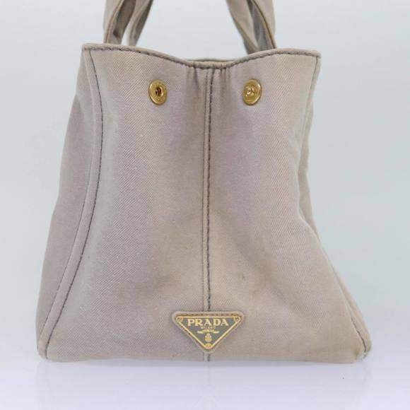 PRADA Canapa MM Hand Bag Canvas Gray Gold Auth 87230 - Picture 5 of 16